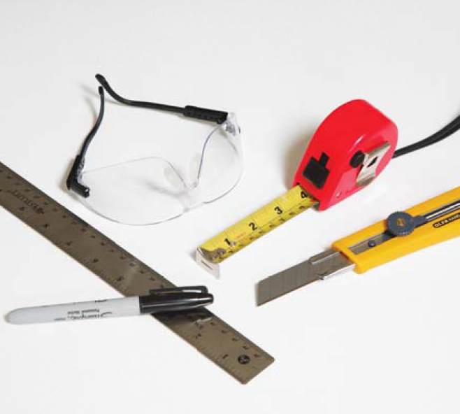 1:  Tools Required:  Straight edge, utility knife, tape measure and safety goggles