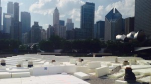 Some of the geofoam blocks from Insulfoam that the Chicago Park District used as a lightweight fill to create the hilly landscape at ht district's new 20-acre Maggie Daley Park.